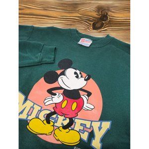 Disney VTG Sweatshirt Hanes Heavyweight Crewneck Mickey Mouse Green Size XL 90s‎